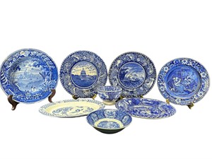 8 Assorted Antique Blue & White Dishes