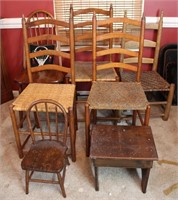 Collection of Vintage Wooden Chairs & Stool
