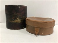 Two old leather filler boxes
