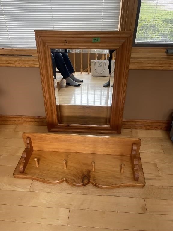 Wood framed Bevelled mirror-23x29” & wood hanging