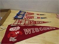 (4)Vintage pennants. Badgers, Braves, West Bend.