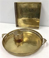 Two Brass Trays, Brass Jewelry Box