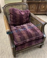 Walnut molhire upholstered arm chair