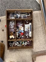 Vintage Wooden Tray with Buttons