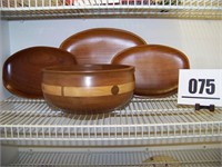 Wood Bowl and 3 Wood Plates