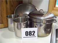 Stainless Utensil Holders, Pan w/Steamer Basket