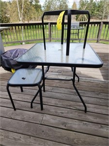 Patio tables (3) lg is 28" t x 34" & side tables..