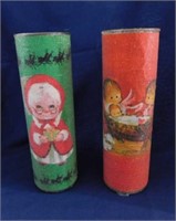 Christmas: Two 1970's sugar frosted glass candles