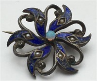 Silver Enameled Floral Pin