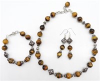 TIGERS EYE STERLING NECKLACE/BRACELET/EARRING SET