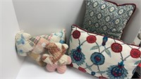 Quilted stuffed animals & (2) reversible pillows