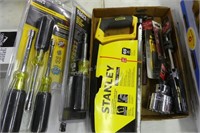 Assorted tools, hacksaw, screwdrivers, nut drivers