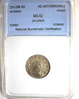 253-268 AD Gallienus Silvering NNC MS62 AE Anton