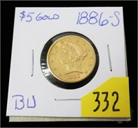 1886 $5 Gold Liberty Half Eagle,  BU