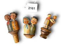 Vtg. Wood Carved Wine Stoppers