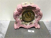 Vintage porcelain #411 mantel clock, pink