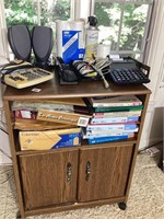 Lot of office supplies and cabinet including: