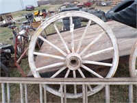 Pair of white wooden wagon wheels