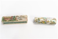 TWO, CHINESE PORCELAIN LANDSCAPE BRUSH RESTS