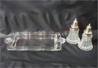 Vintage Glass Butter Dish, Salt & Pepper Set