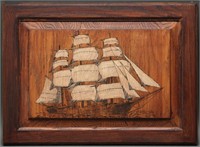 Three Masted Ship At Sea, Pyrography Wood Art