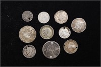 Group of 10 Coins, Cuba 20 Centavos, Seated Libert