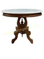 Carved Mahogany Marble Top Side Table