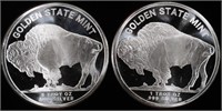 (2) 1 OZ .999 SILVER BUFFALO ROUNDS