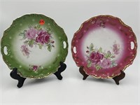 2 PAINT DECORATED DOUBLE HANDLE PLATES