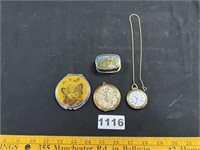 Cloissone Pill Box, Timex Watch, Compacts