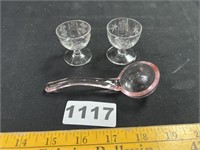 Pink Depression Glass Spoon, Mini Glasses