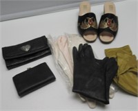 LOT OF EVENING GLOVES WALLET & SLIPPERS.