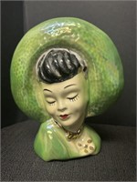Vtg Lady Head Vase, Green