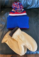 LEATHER MITTENS & KNITTED STOCKING HAT