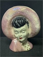 Vtg Lady Head Vase, pink