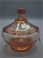 smooth pink depression glass candy dish w/lid