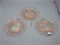 3 Old Colony pink depression glass small plates