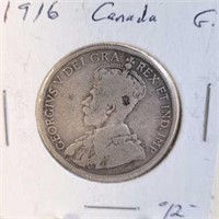 1916 Georgivs V Canadian Silver Half Dollar