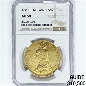 1887 G. Britain 1.1775oz Gold 5 Sovereign NGC