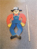 Cute jointed wooden scarecrow, 33" long
