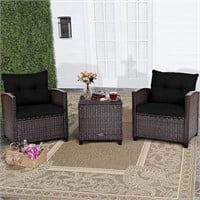 RELAX4LIFE 3Pcs Wicker Patio Furniture Set -Black