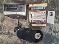 8 track tapes, 8 track player, movies and records