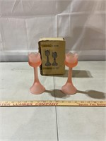 Frosted Pink Tulip Candleholders