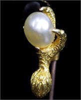 Antique pearl and yellow gold claw stick pin