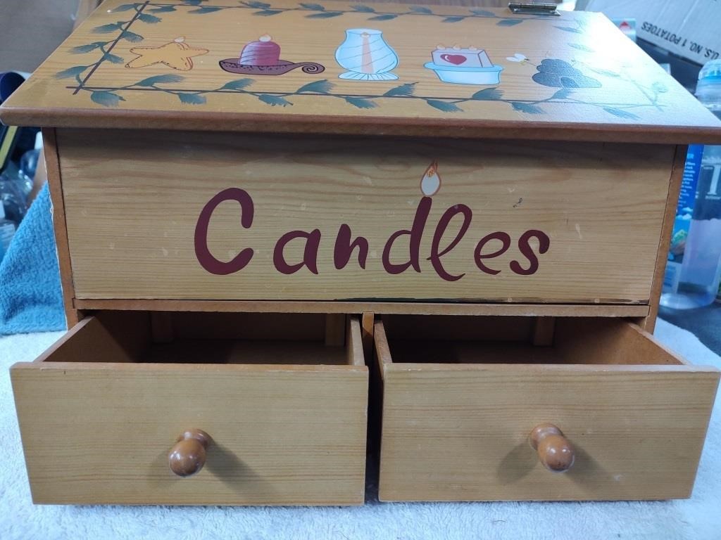 Vintage Wooden Candle Chest -12" x 13"