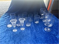 Etched grape glasses & other glassware