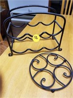 BLACK IRON WINE RACK AND TRIVET