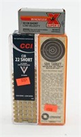 (2) Boxes of CCi CB .22 short rounds and (1)