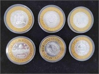 Set of Six .999 Fine Silver Casino Gaming Tokens