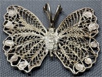 Vintage Large Sterling Butterfly Pendant See